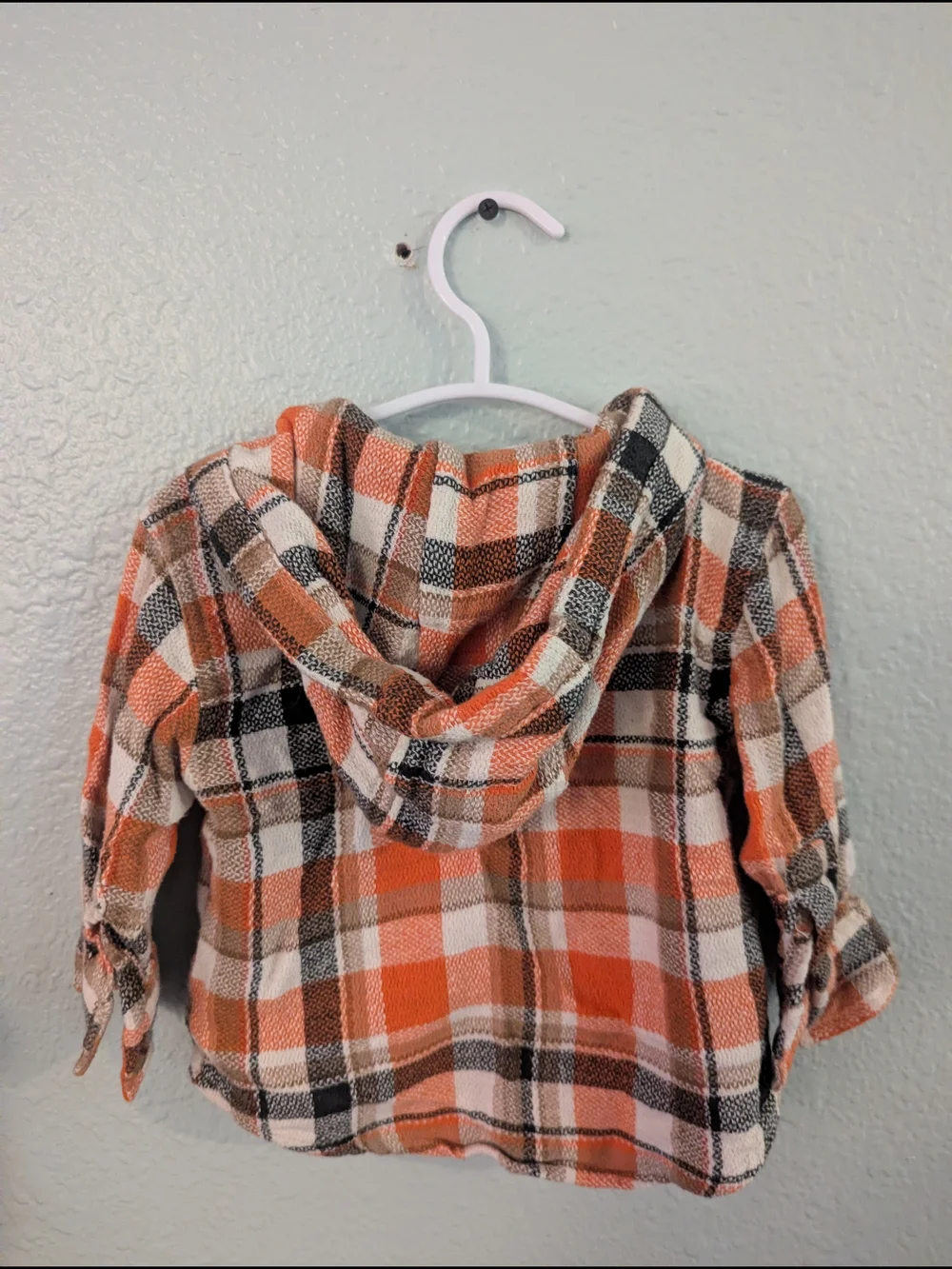 Old Navy Orange, Black & Cream Plaid Hooded Button-Down Shirt